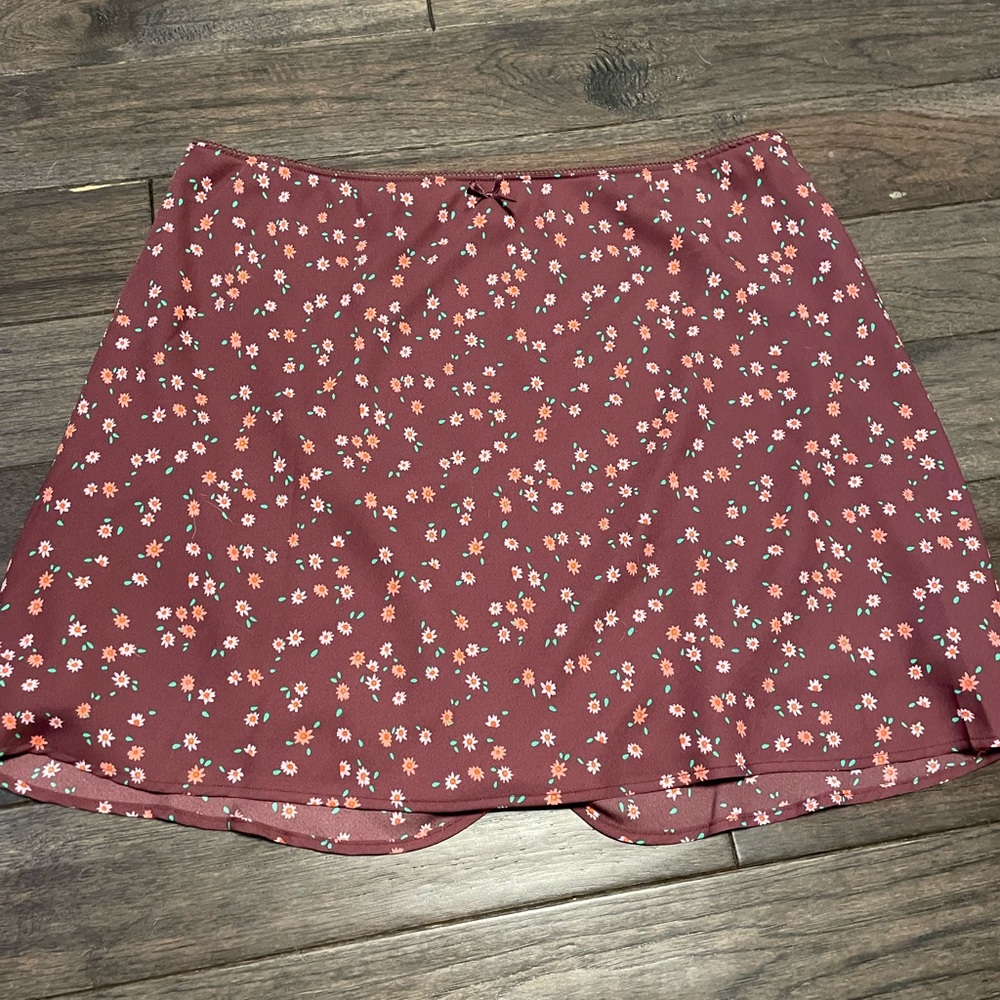 Wild Fable Burgundy Floral Mini Skirt